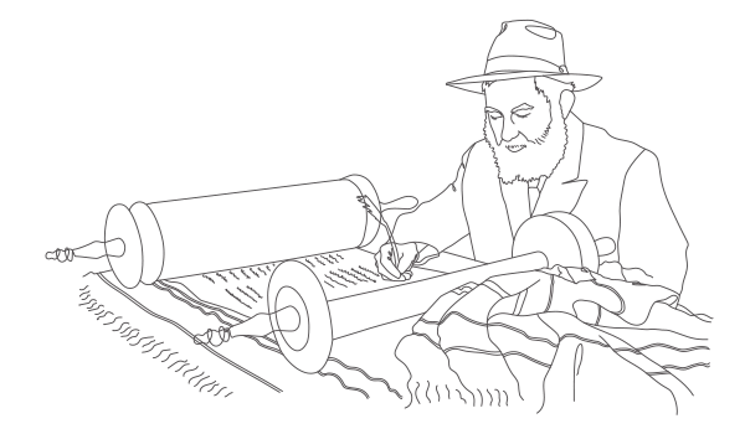 drawing of a jewish man reading torah scroll