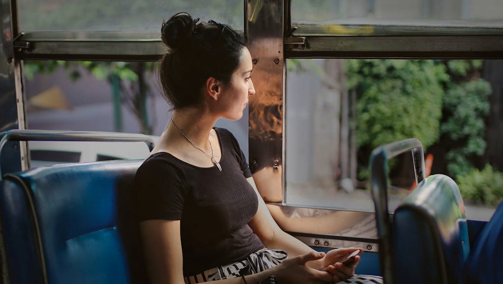 Young Jewish woman on a bus