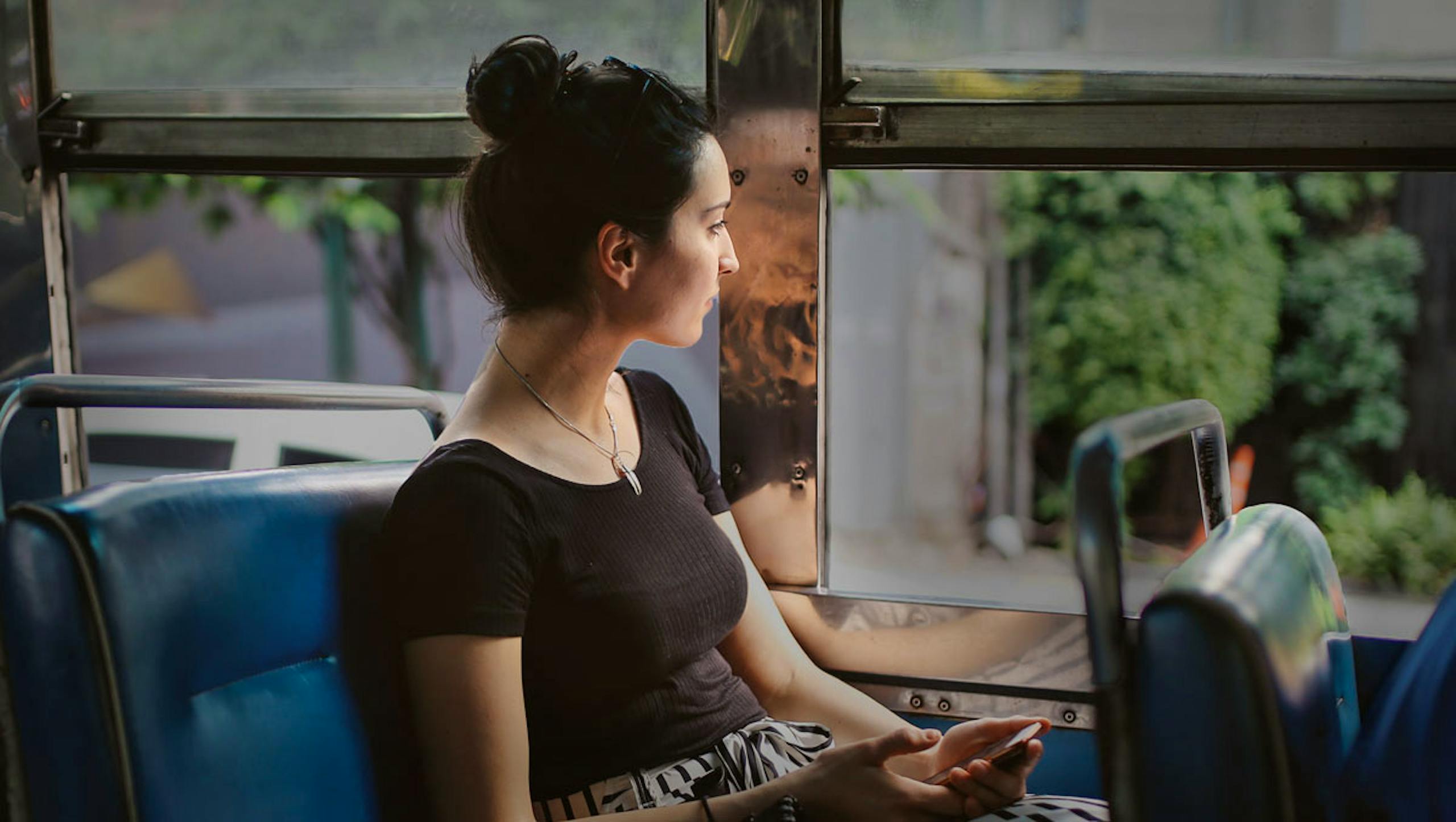 Young Jewish woman on a bus