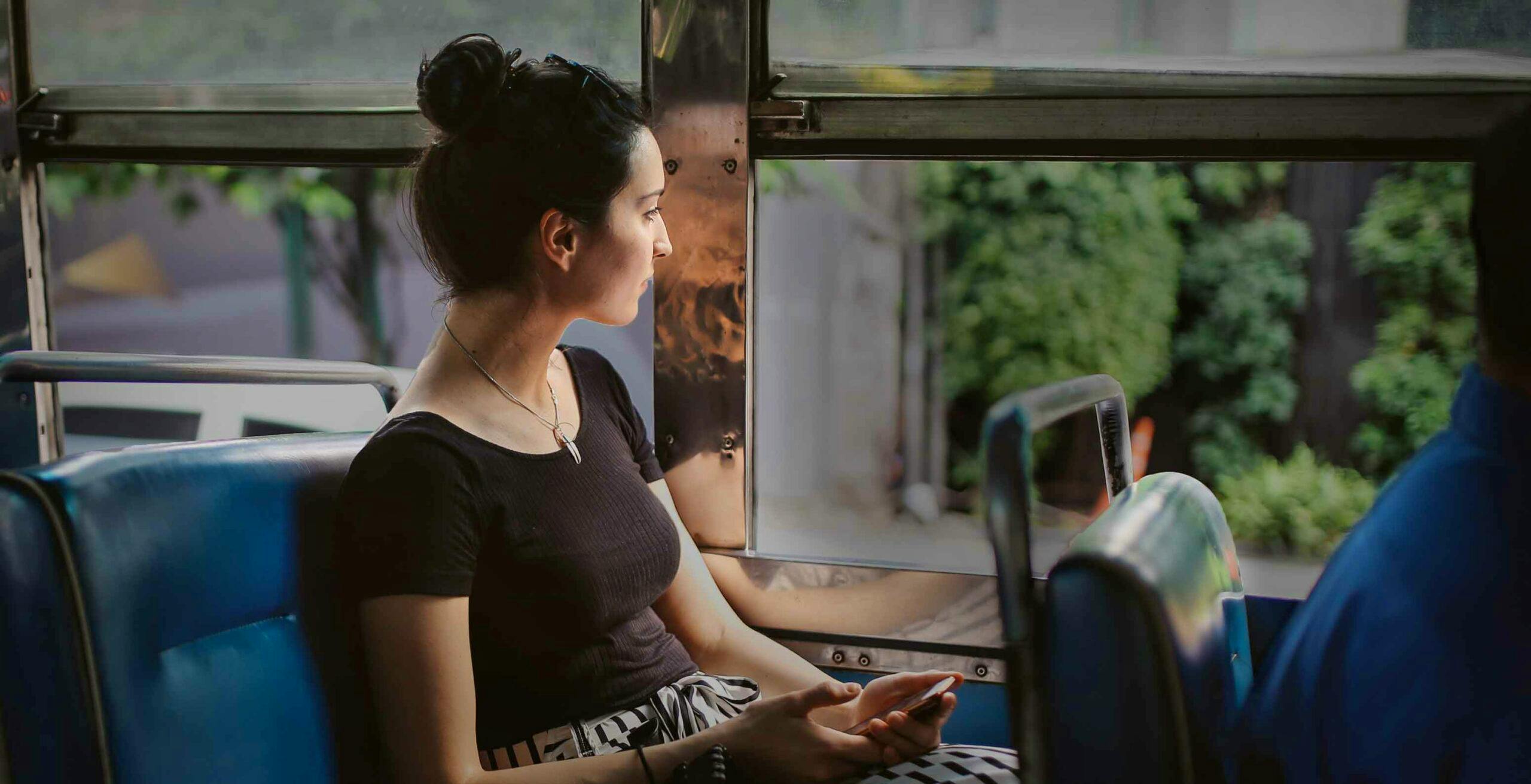 Young Jewish woman on a bus